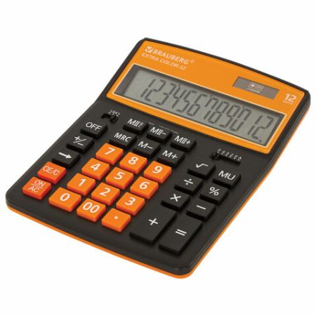 Калькулятор настольный BRAUBERG EXTRA-12-BKBU (206x155мм) 12разр дв питание ЧЕРНО-ОРАНЖЕВЫЙ 1/20