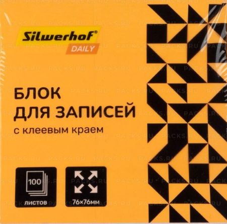 Блок самоклеящийся 76х76мм 100л оранжевый неон Silwerhof Daily 1/12/216