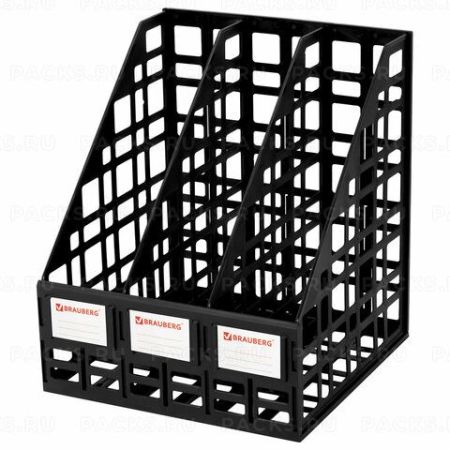 Лоток вертикальный для бумаг 240мм 3 отд сетчатый сборный черный BRAUBERG Ultra 1/19