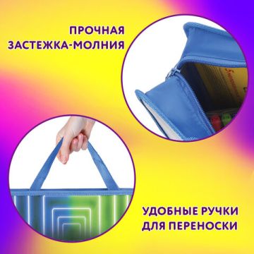 Папка на молнии с ручками А4 пластик 1 отделение, на молнии, ширина 80мм Юнландия Neon 1/30