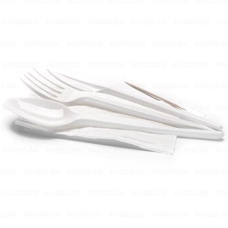 Набор одноразовой посуды №5 (вилка, столовая ложка, нож, зубочистка, салфетка) 1/200