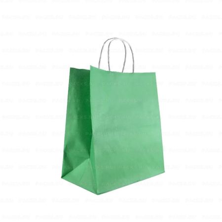 Пакет бумажный крафт ЗЕЛЕНЫЙ с кручеными ручками 260х150х350  200/200
