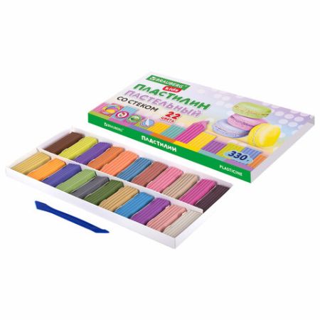 Пластилин 22цв 330г со стеком пастел цвета BRAUBERG KIDS 1/10