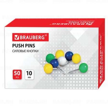 Силовые кнопки-гвоздики цв. шарики, 50шт. BRAUBERG