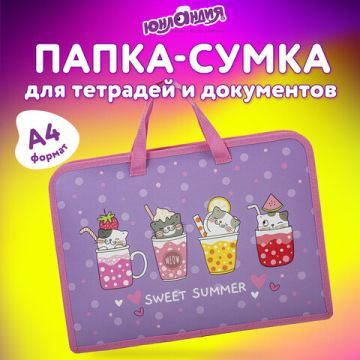 Папка на молнии с ручками А4 пластик 1 отделение, на молнии, ширина 45мм Юнландия 1/24
