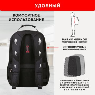 Рюкзак GERMANIUM UPGRADE Max 3 отд USB-порт UP-5 черный 49х34х24см (клиент)