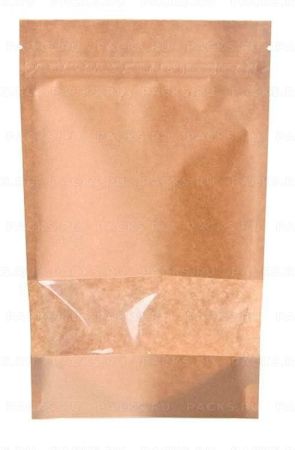 Пакет Zip-Lock Дой-Пак крафт (11,0х18,5)+(3,0+3,0) с окном 40мм 50/500