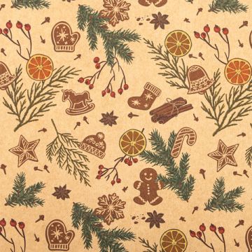 НГ Бумага упаковочная 70х100см ЗОЛОТАЯ СКАЗКА Christmas Kraft 10дизайнов 1/50