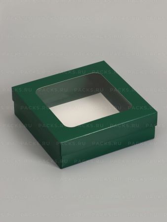 Коробка с окном 200х200х60мм картонная армейский зеленый 5/375