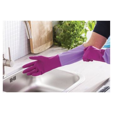 Резиновые перчатки с х/б напыл латекс хозяйств рифл пальцы Роза YORK М 1/48