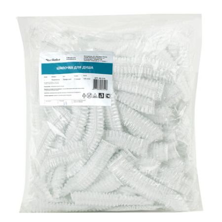 Шапочка для душа одноразовая КОМПЛЕКТ 100 шт  прозрачный полиэтилен ЧИСТОВЬЕ 1/10 (клиент)