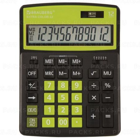 Калькулятор настольный BRAUBERG EXTRA-12-BKBU (206x155мм) 12разр дв питание ЧЕРНО-САЛАТОВЫЙ 1/20