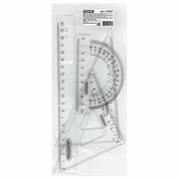 Набор чертежный средний линейка 20см 2шт угольника транспортир прозрачный ПИФАГОР 1/48