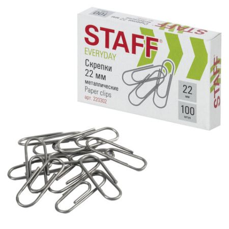 Скрепки 22мм 100шт металлические эконом STAFF 1/33/198