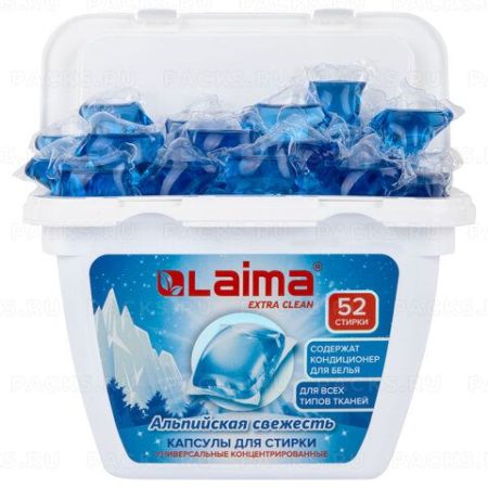 Капсулы для стирки концентрированные 52 шт 3 в 1 АЛЬПИЙСКАЯ СВЕЖЕСТЬ LAIMA 1/36 