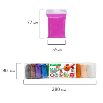 Пластилин супер лёгкий воздушный застывающий 12 цветов 120г 3 стека BRAUBERG 1/96 (Клиент)