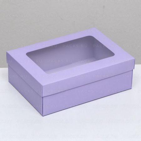 Коробка с окном 240х170х80мм картонная сиреневая 5/200