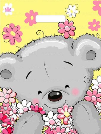 Пакет с вырубной ручкой (31х40)-60 Цветочный мишка ламинат Тико 50/500