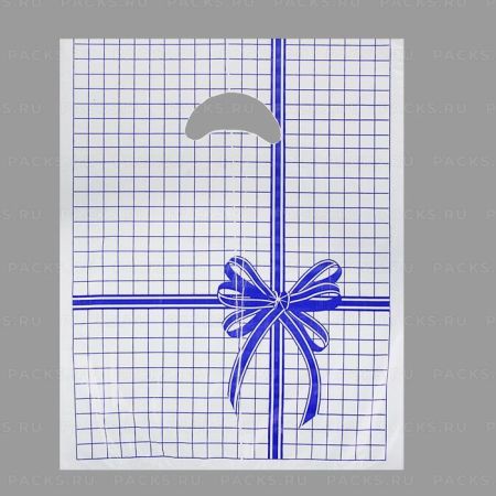 Пакет с вырубной ручкой (22х30)-12 Клетка синяя мини  100/5000