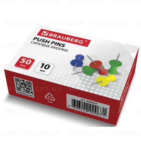 Силовые кнопки-гвоздики цветные 50шт Brauberg 1/24
