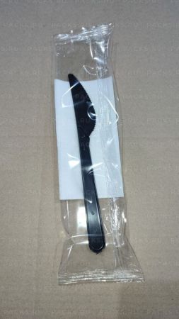 Набор одноразовой посуды №2 (нож черный 180мм, салфетка белая 24х24) 1/500 