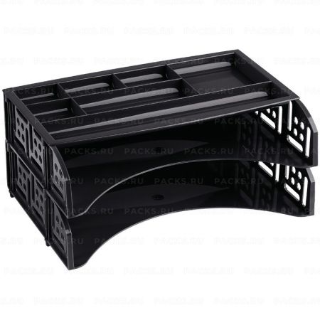 Лоток для бумаг горизонтальный набор 2шт+органайзер черный СТАММ 1/5 