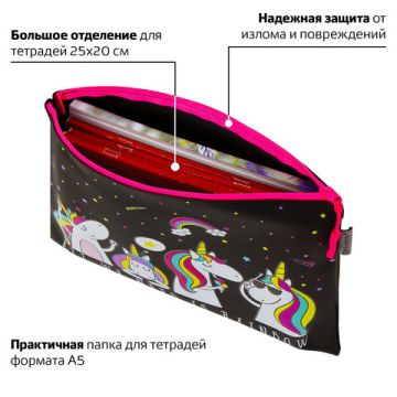 Папка для тетрадей А5 25х20 мягкий, водонипроницаемая молния Unicorns BRAUBERG 1/50/100