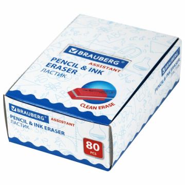 Ластик 41х14х8мм красно-синий, прямоугольный, скошенный Assistant 80 BRAUBERG 1/80
