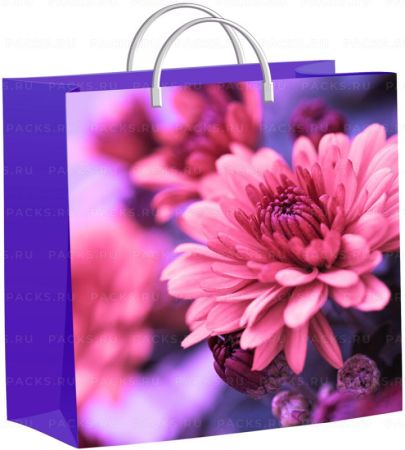 Пакет пластиковый (30х30+10)-140 Хризантемы на сиреневом Тико 1/40 
