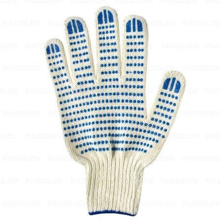 Перчатки ПВХ 4-нитка 10класс точка белые СТ 10/500