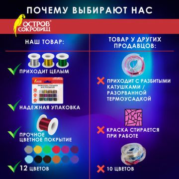Проволока стальная для рукоделия диаметр 0,3мм 12цв по 10м ОСТРОВ СОКРОВИЩ 1/12 (Клиент)