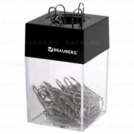 Скрепочница магнитная с 50 никелированными скрепками 28мм BRAUBERG 1/70 