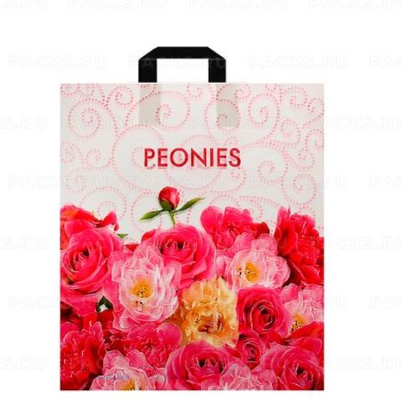 Пакет с петлевой ручкой (38х42)-40 Пионы ПНД 25/500