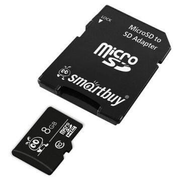 Карта памяти micro SDHC 8GB SMARTBUY 10 Мб/сек (class 10) с адаптером SB8GBSDCL10-01 1/210 (Под зака
