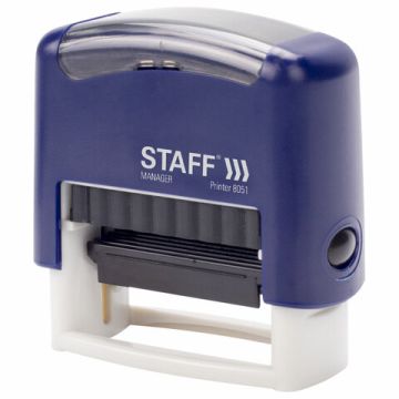 Штамп самонаб 3-стр оттиск 38х14мм синий б/рамки STAFF корп синий КАССА 1/10/200 (клиент)