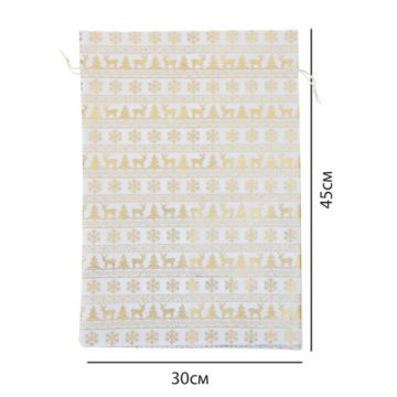 НГ Подарочный мешок текстильный лен фольга X-Mas Pattern 30х45см 1/10 (Клиент)