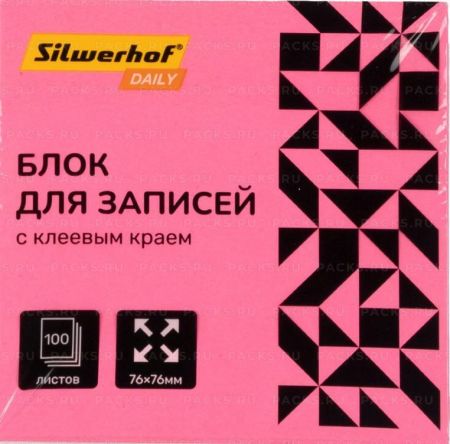 Блок самоклеящийся 76х76мм 100л розовый неон Silwerhof Daily 1/12/216