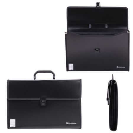 Папка-портфель BRAUBERG  390х260х40мм 3отд пластик, черный 1/10 (клиент)