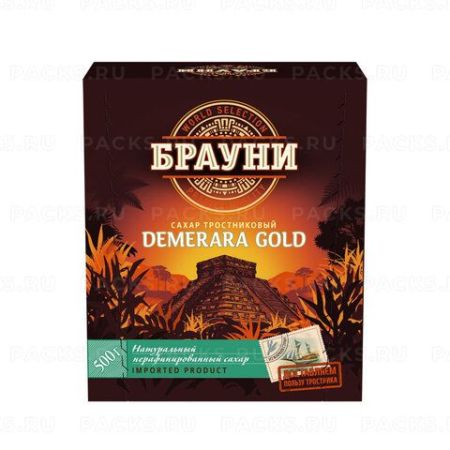 Продукты, Сахар рессованный тростниковый БРАУНИ Демерара Голд 500г 1/12