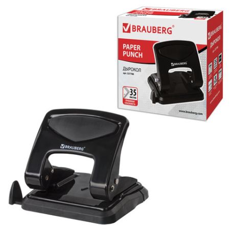 Дырокол на 35листов металлический черный BRAUBERG 1/48