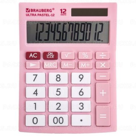 Калькулятор настольный BRAUBERG ULTRA PASTEL-12-PK (192x143) 12разр дв пит РОЗОВЫЙ 1/20