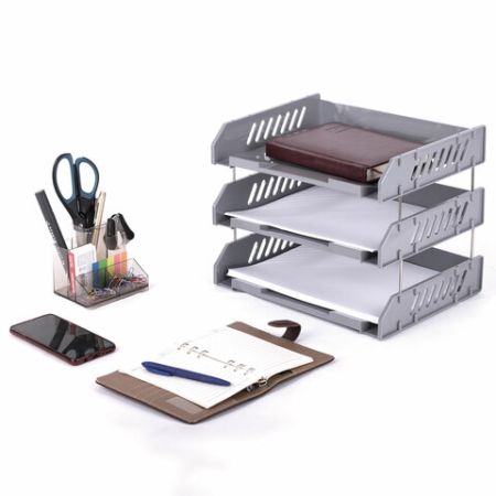Лоток горизонтальный для бумаг 335х232х246мм (3шт) серый BRAUBERG FILE 1/5 (Клиент)