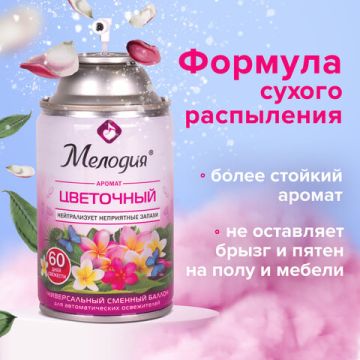 Картридж аэрозольный 250мл МЕЛОДИЯ Цветочный для автом освеж универ сух расп 1/6 (клиент)