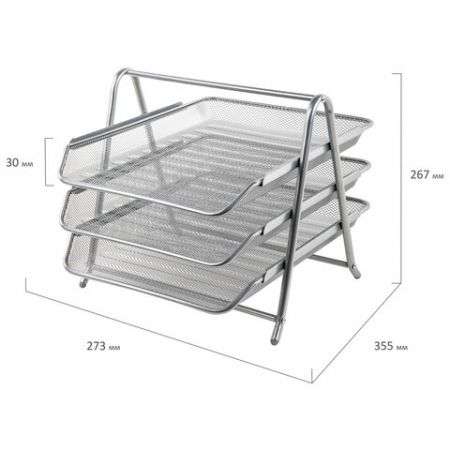 Лоток горизонтальный металл для бумаг 3 секц, А4 267х355х295мм BRAUBERG 1/10 (Клиент)