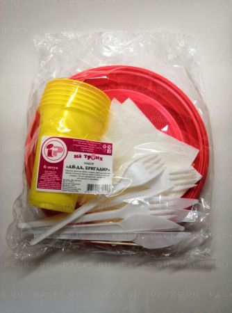 Набор одноразовой посуды Айда бригадир на 6 персон (тар 220,стак100-200мл,зубоч.,салф, вилк) 1/40