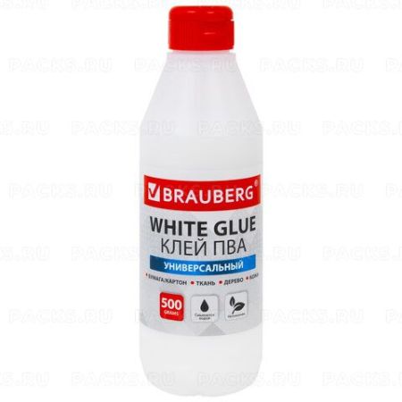 Клей ПВА 500г бумага картон дерево BRAUBERG 1/12 Клей ПВА 500г бумага картон дерево BRAUBERG 1/12