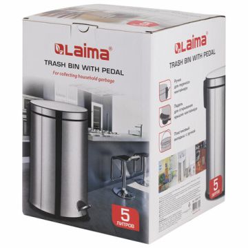 Ведро-контейнер для мусора с педалью 5л зеркальное ЛАЙМА Classic 1/8 (Клиент)