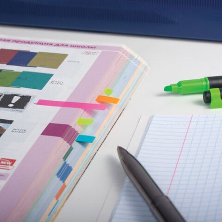 Закладки клейкие пластиковае 45х8мм 8цв х 20л неон BRAUBERG 1/24  (Клиент)