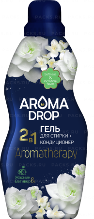 Средство жидкое 1кг Aroma Drop 2 в 1 гель для стирки Жасмин и Ветивер 1/10