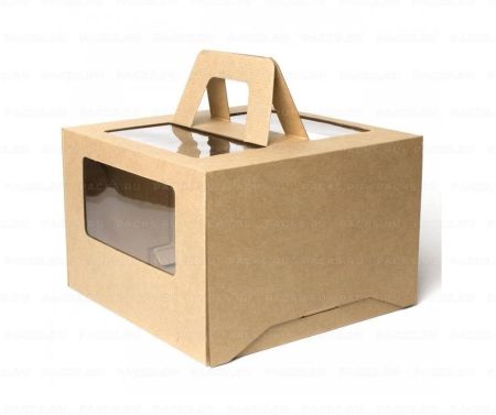 Коробка для торта с окном с ручками 280х280х200мм картонная крафт 25/25